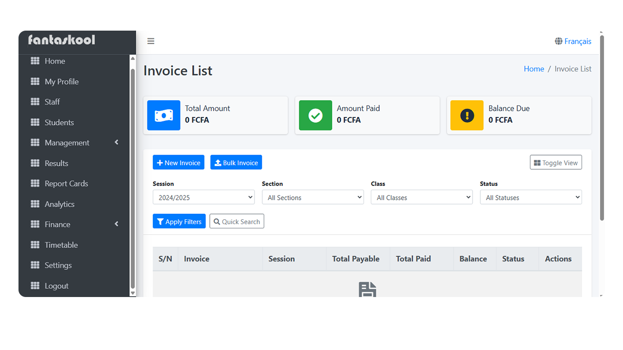 Financial management screenshot